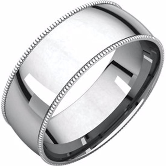 MGRL12.5:1748:P 10kt White 7mm Light Comfort Fit Milgrain Band 