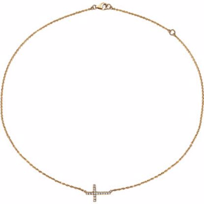 651343:60000:P 14kt Yellow 1/5 CTW Diamond Sideways Cross 16-18" Necklace