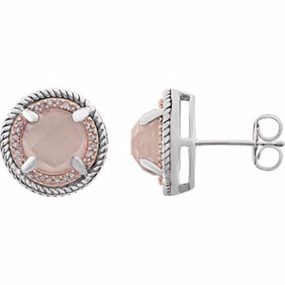 651793:60000:P Sterling Silver Rose Gold Plated Rose Quartz & 1/8 CTW Diamond Earrings