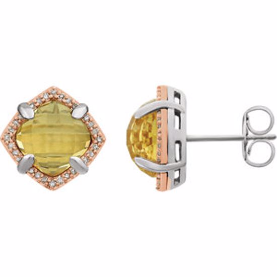 651794:60000:P Sterling Silver Rose Gold Plated Citrine & 1/6 CTW Diamond Earrings