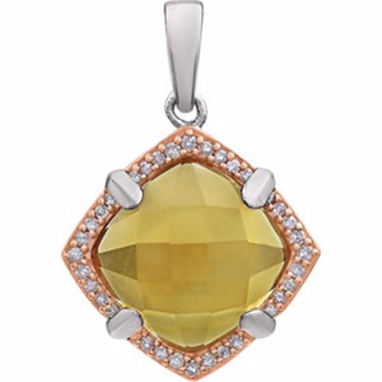 651797:60000:P Sterling Silver Rose Gold Plated Citrine & 1/8 CTW Diamond Pendant