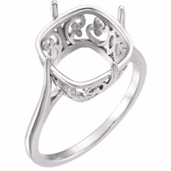 71593:139:P Continuum Sterling Silver 12mm Cushion Scroll Ring Mounting