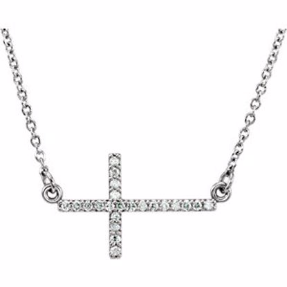 R42323:60003:P 14kt White 1/10 CTW Diamond Sideways Cross 16-18" Necklace 