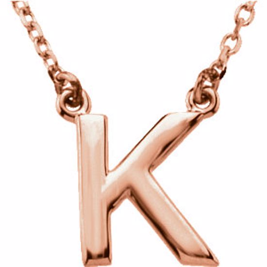 84634:60010:P 14kt Rose Letter "K" Block Initial 16" Necklace