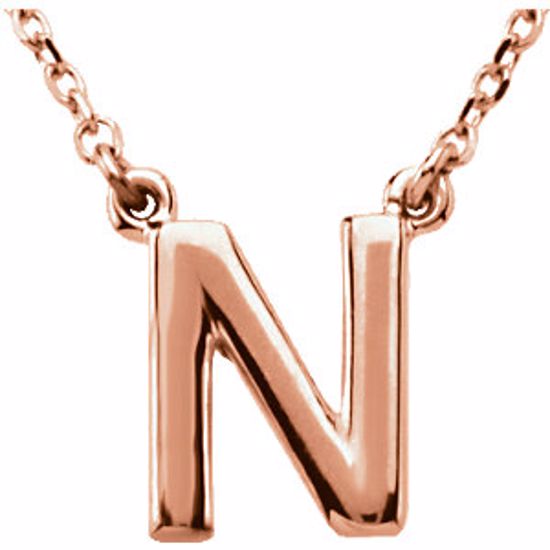 84634:60013:P 14kt Rose Letter "N" Block Initial 16" Necklace