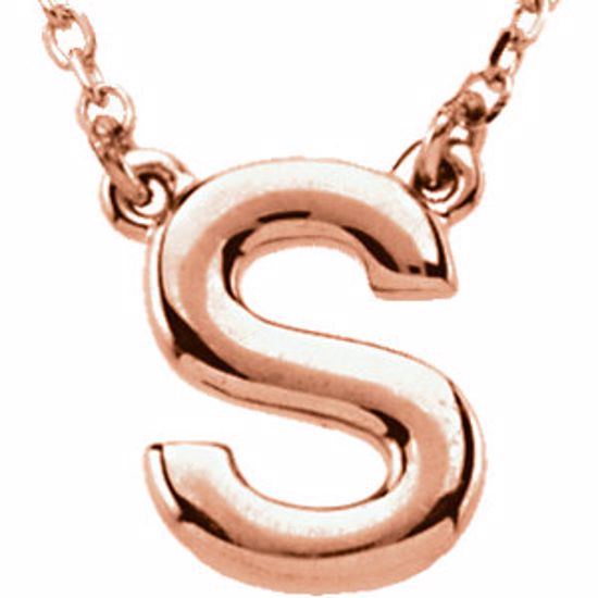 84634:60018:P 14kt Rose Letter "S" Block Initial 16" Necklace