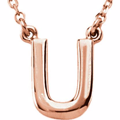 84634:60020:P 14kt Rose Letter "U" Block Initial 16" Necklace