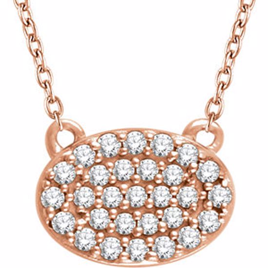 651832:60002:P 14kt Rose 1/5 CTW Diamond Oval Cluster 16-18" Necklace