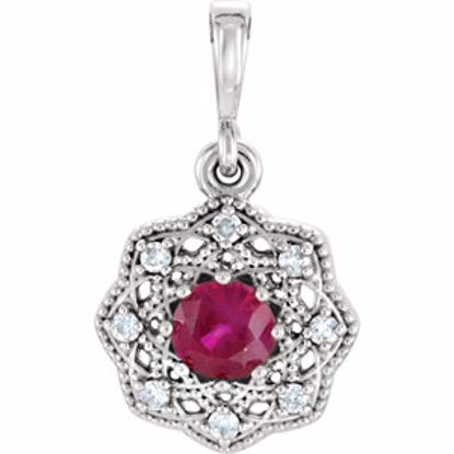 86242:6004:P Platinum Ruby & .06CTW Diamond Halo-Style Pendant 