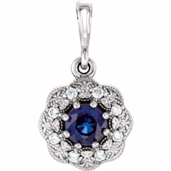 86244:6001:P 14kt White Blue Sapphire & .06CTW Dia Pendant