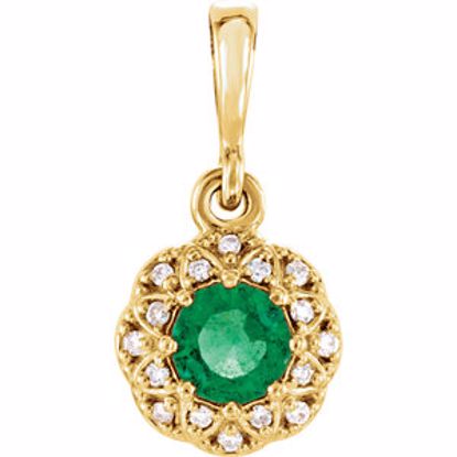 86246:6002:P 14kt Yellow Emerald & .06 CTW Diamond Halo-Style Pendant 