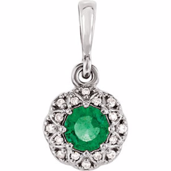 86246:6001:P 14kt White Emerald & .04 CTW Diamond Halo-Style Pendant 