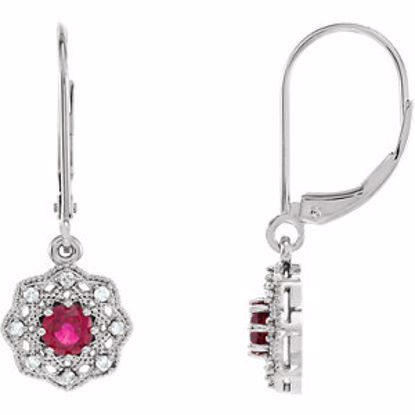 86243:6001:P 14kt White Ruby & 1/8 CTW Diamond Halo-Style Earrings