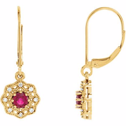 86243:6002:P 14kt Yellow Ruby & 1/8 CTW Diamond Halo-Style Earrings