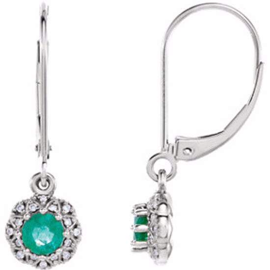 86247:6001:P 14kt White Emerald & .08 CTW Diamond Earrings