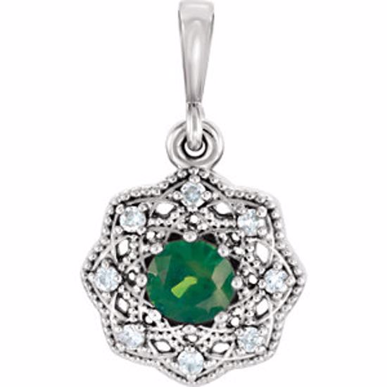 86242:6008:P 14kt White Emerald & .06CTW Diamond Halo-Style Pendant 