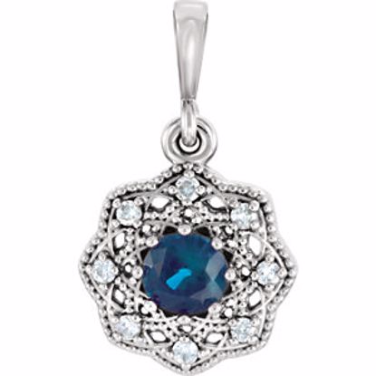 86242:60005:P 14kt White Blue Sapphire & .06CTW Diamond Halo-Style Pendant 