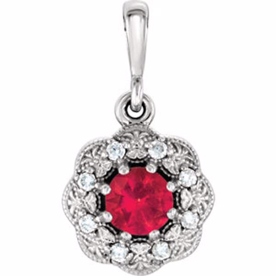 86244:6005:P 14kt White Ruby & .06 CTW Diamond Pendant