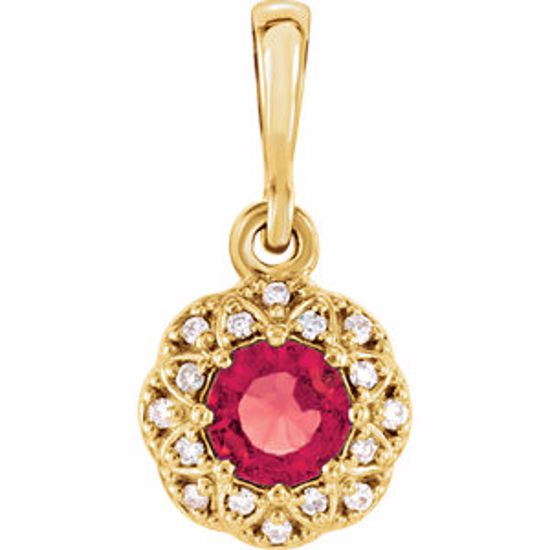 86246:6006:P 14kt Yellow Ruby & .04 CTW Diamond Halo-Style Pendant 