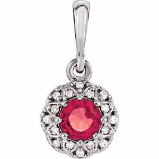 86246:6007:P Platinum Ruby & .04 CTW Diamond Halo-Style Pendant 