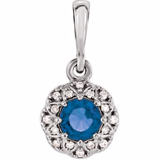 86246:6010:P Platinum Blue Sapphire & .04 CTW Diamond Halo-Style Pendant 