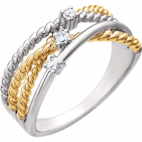 651910:60000:P 14kt White & 14kt Yellow Gold Plated 1/10 CTW Diamond Rope Ring