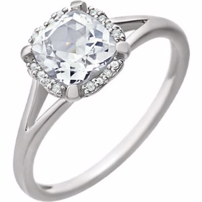 651952:60004:P 14kt White Created White Sapphire & .05 CTW Diamond Ring