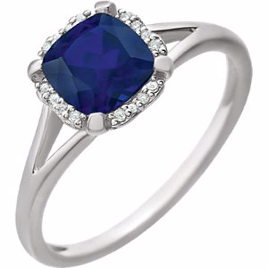 651952:60009:P 14kt White Created Blue Sapphire & .05 CTW Diamond Ring