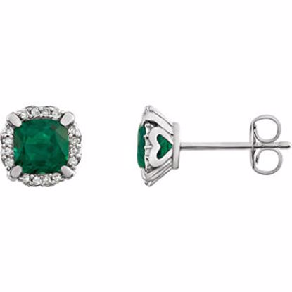 651954:60005:P 14kt White Created Emerald & 1/10 CTW Diamond Earrings