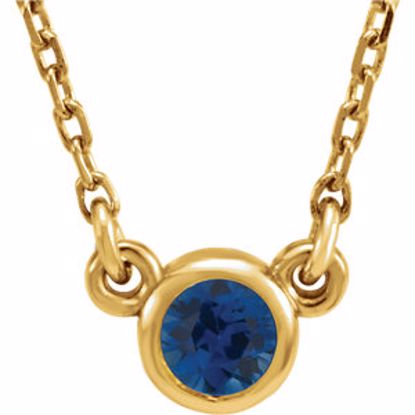 61134:60036:P 14kt White Chatham® Created Blue Sapphire 16" Necklace