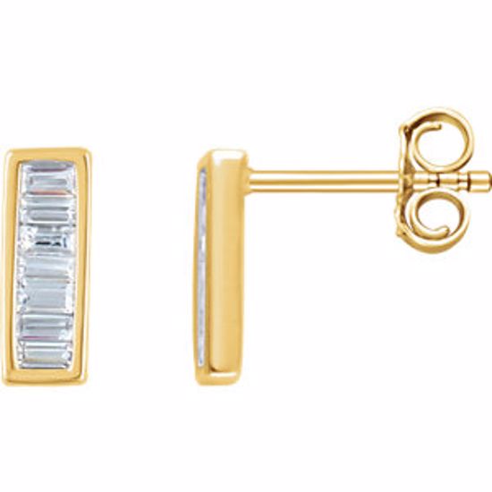 651886:60003:P 14kt Yellow 1/3 CTW Diamond Baguette Bar Earrings