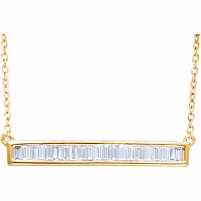 651885:60000:P 14kt Yellow 1/2 CTW Diamond Baguette 16-18" Bar Necklace