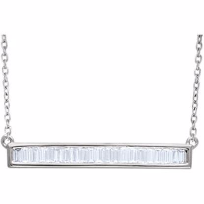 651885:60001:P 14kt White 1/2 CTW Diamond Baguette 16-18" Bar Necklace