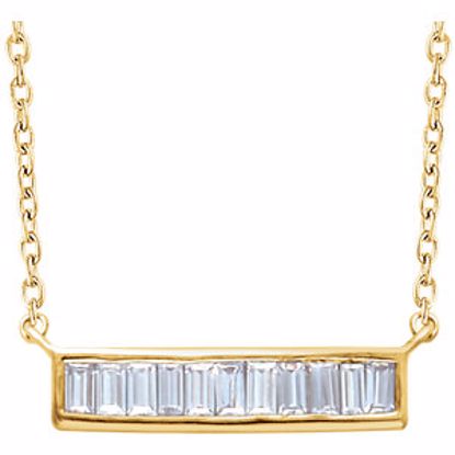 651885:60003:P 14kt Yellow 1/4 CTW Diamond Baguette 16-18" Bar Necklace