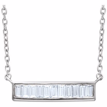 651885:60004:P 14kt White 1/4 CTW Diamond Baguette 16-18" Bar Necklace