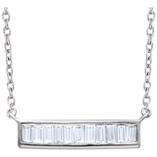 651885:60004:P 14kt White 1/4 CTW Diamond Baguette 16-18" Bar Necklace