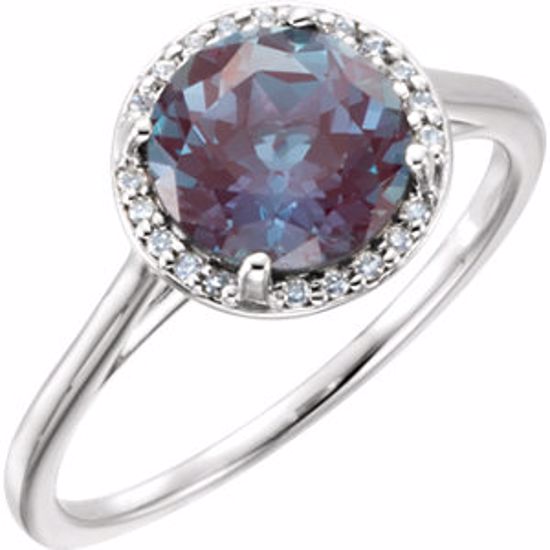 71632:70014:P 14kt White Chatham® Created Alexandrite and .05CTW Diamond Ring