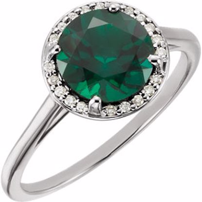 71632:70012:P 14kt White Chatham® Created Emerald and .05CTW Diamond Ring