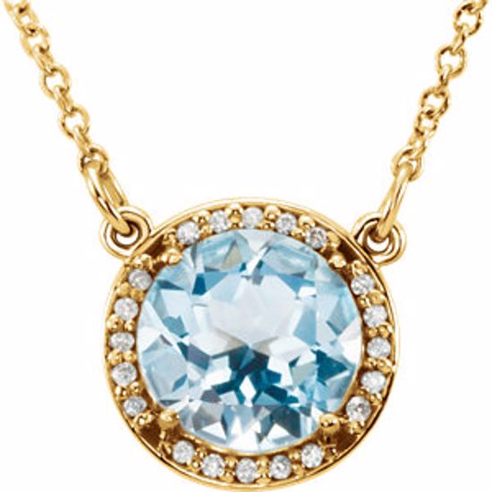 85905:70007:P 14kt Yellow Sky Blue Topaz & .05 CTW Diamond 16" Necklace