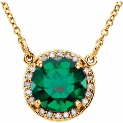 85905:70011:P 14kt White Chatham® Created Emerald & .05 CTW Diamond 16" Necklace