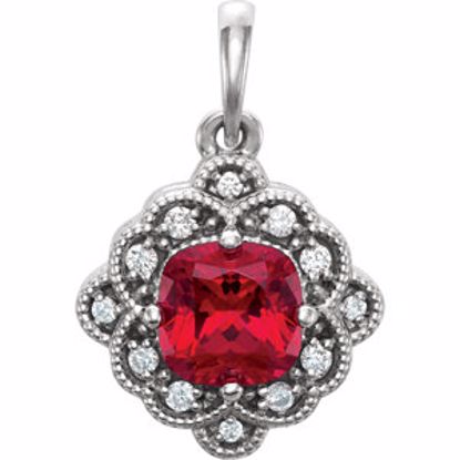 86269:6002:P Platinum Chatham® Created Ruby & .03 CTW Diamond Pendant