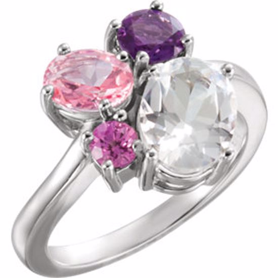 71367:60000:P 14kt White White Topaz, Amethyst, Pink Topaz & Chatham® Created Pink Sapphire Cluster Ring