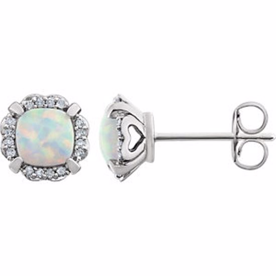 651954:60006:P 14kt White Created Opal & 1/10 CTW Diamond Earrings