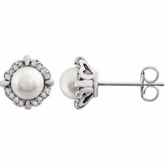 651954:60010:P 14kt White Freshwater Cultured Pearl & 1/10 CTW Diamond Earrings