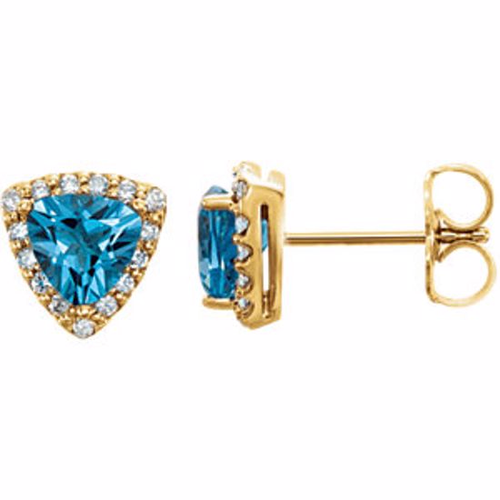 86275:6001:P 14kt Yellow Swiss Blue Topaz & .08 CTW Diamond Earrings 