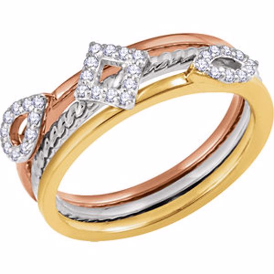 652016:60000:P 14kt Yellow, White & Rose 1/5 CTW Diamond Set of 3 Stackable Rings