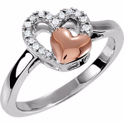 650079:60002:P Sterling Silver & 10kt Rose 1/10 CTW Diamond Heart Ring Size 7