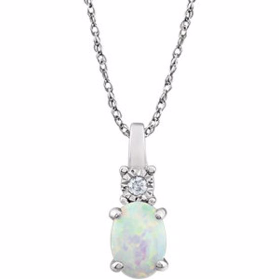 651534:112:P 14kt White Created Opal & .02 CTW Diamond Necklace