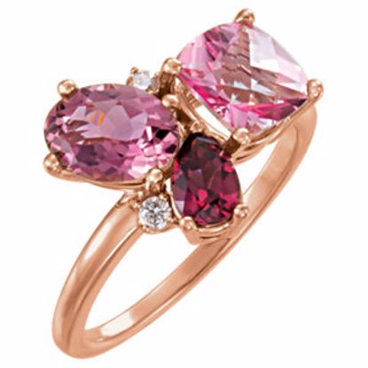 71800:6002:P 14kt Rose Multi-Gemstone & .05 CTW Diamond Cluster Ring 