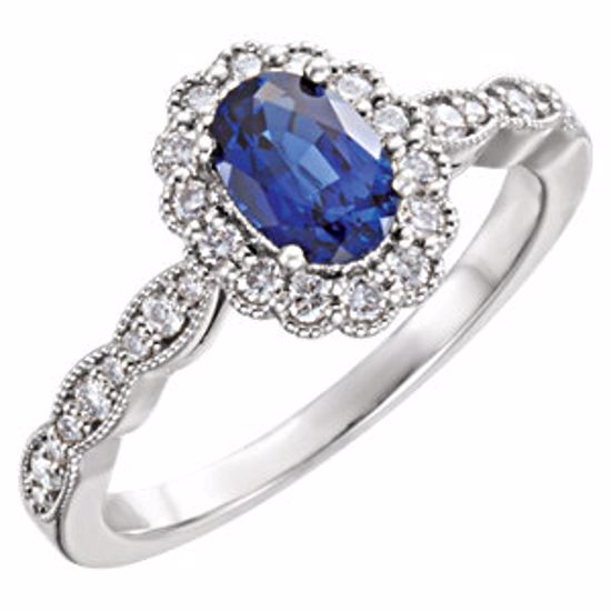 71795:6000:P 14kt White Chatham® Created Blue Sapphire & 3/8 CTW Diamond Ring